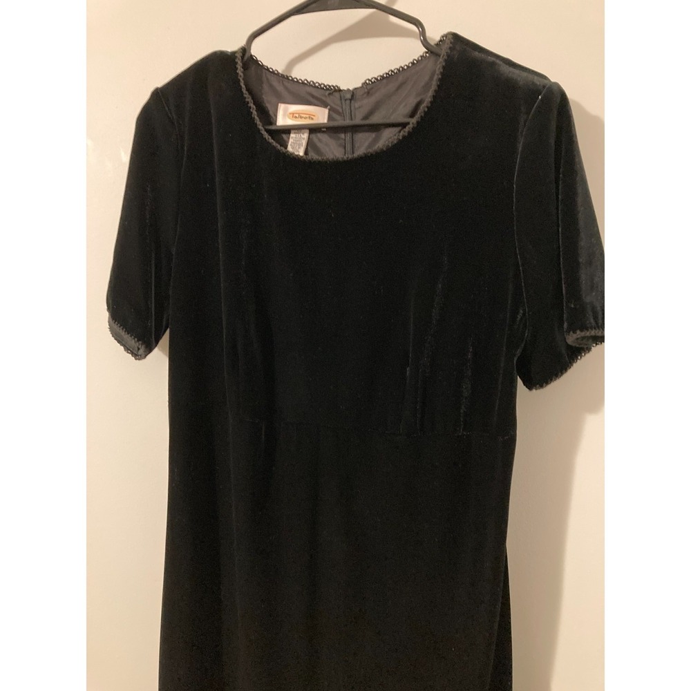 Talbots Velvet Sheath Dress Women 10 Black Midi Core Goth Classic Vintage 90s - Picture 8 of 11